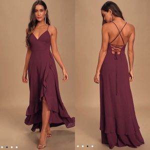 Plum lace up high low dress